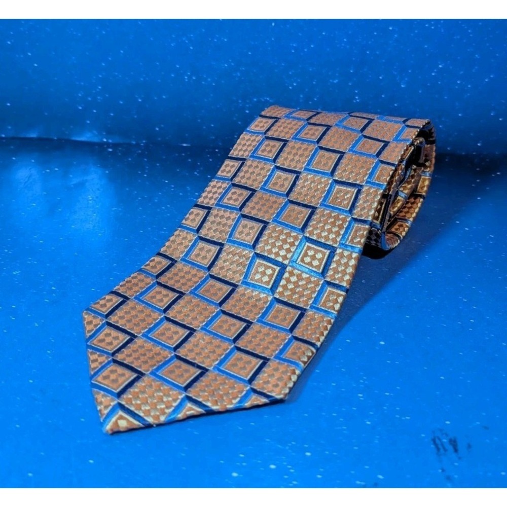 Jos A Bank Silk Tie Red Gold Blue Geometric Men Necktie 59 x 4"
